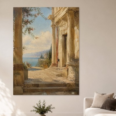 Mediterrane Terrasse am Meer als Wandbild oder Kunstdruck