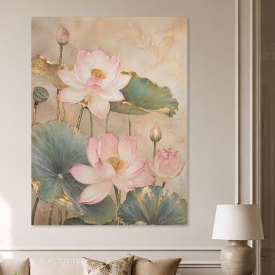 Lotusblüten in Gold und Rosa als Wandbild oder Fine Art Print