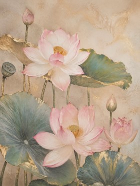 Lotusblüten in Gold und Rosa als Wandbild oder Fine Art Print