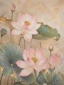 Lotusblüten in Gold und Rosa als Wandbild oder Fine Art Print