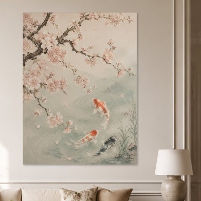 Japanische Koi unter Blüten, Wandbild oder Fine Art Print