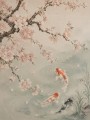 Japanische Koi unter Blüten, Wandbild oder Fine Art Print