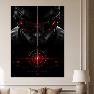 Futuristisches Wandbild oder Acrylglasbild mit rotem Zielerfassungsporträt