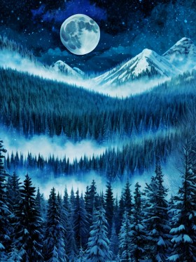 Mondnacht über dem Winterwald, Wandbild oder Fine Art Print
