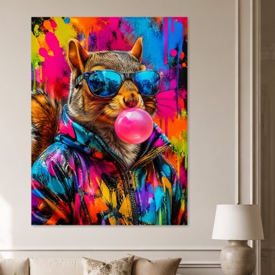 Bunte Street Art mit Eichhörnchen, Leinwand oder Poster