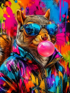 Bunte Street Art mit Eichhörnchen, Leinwand oder Poster Bunte Street Art mit Eichhörnchen, Leinwand oder Poster