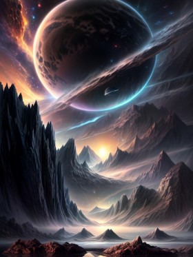 Kosmische Gebirgslandschaft als Fine Art Print oder Leinwand