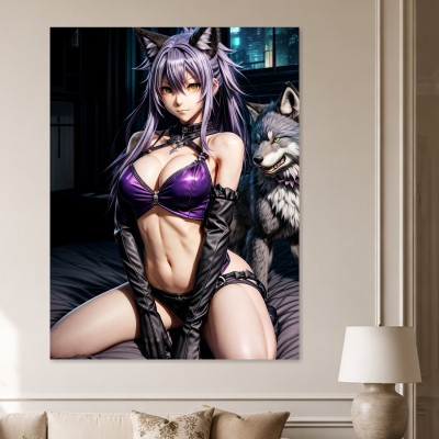 Anime-Fantasy mit Wolf, Leinwand oder Poster für moderne Räume