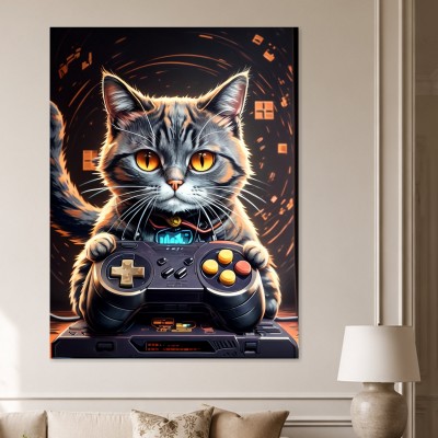 Gaming-Katze mit Controller als Canvas Print oder Poster