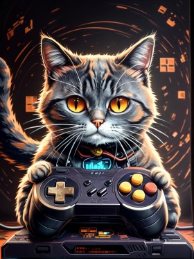 Gaming-Katze mit Controller als Canvas Print oder Poster