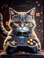 Gaming-Katze mit Controller als Canvas Print oder Poster