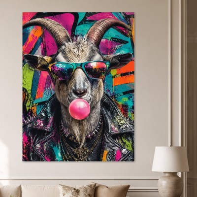 Bunte Ziege mit Sonnenbrille, Poster oder Leinwand im Pop-Art-Stil