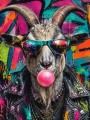 Bunte Ziege mit Sonnenbrille, Poster oder Leinwand im Pop-Art-Stil