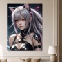 Fantasy Porträt als Leinwandbild oder Acrylbild mit silberner Catgirl-Figur
