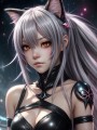 Fantasy Porträt als Leinwandbild oder Acrylbild mit silberner Catgirl-Figur