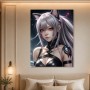 Fantasy Porträt als Leinwandbild oder Acrylbild mit silberner Catgirl-Figur