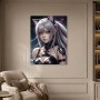 Fantasy Porträt als Leinwandbild oder Acrylbild mit silberner Catgirl-Figur
