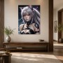 Fantasy Porträt als Leinwandbild oder Acrylbild mit silberner Catgirl-Figur