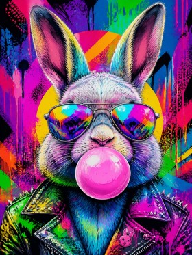 Bunter Hase mit Sonnenbrille, Pop Art Wandbild und Poster