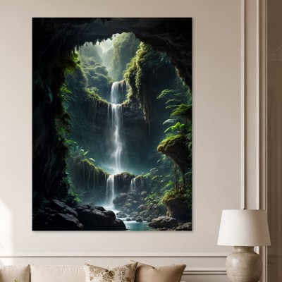 Mystischer Dschungelwasserfall als Leinwand oder Poster