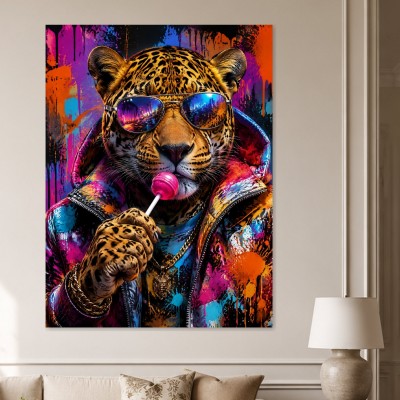 Pop Art Leopard mit Sonnenbrille, Poster oder Acrylbild