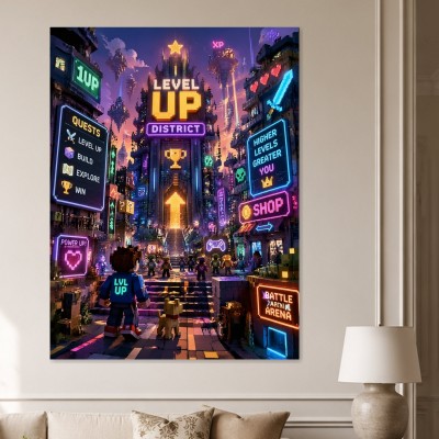 Neonstadt im Pixelstil, Poster oder Wandbild für Gamer