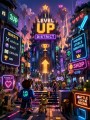 Neonstadt im Pixelstil, Poster oder Wandbild für Gamer