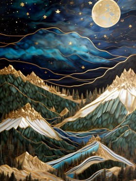 Mondnachtliche Berglandschaft als Gallery Print oder Wandbild