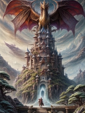 Drachenburg im Traumreich, Fantasy Wandbild oder Kunstwerk