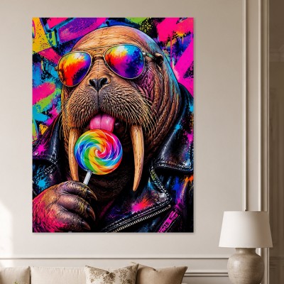 Walross mit Sonnenbrille als Pop Art Wandbild oder Poster