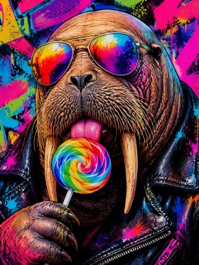 Walross mit Sonnenbrille als Pop Art Wandbild oder Poster