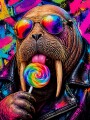 Walross mit Sonnenbrille als Pop Art Wandbild oder Poster