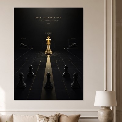 Dunkles Schachmotiv mit Goldkönig, Moderne Kunst oder Poster