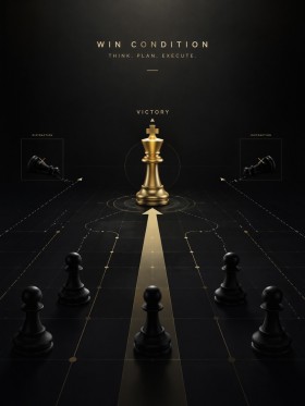 Dunkles Schachmotiv mit Goldkönig, Moderne Kunst oder Poster