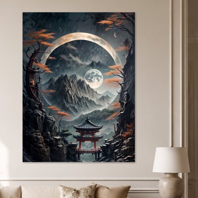 Mystische Berglandschaft mit Tempel, Wandbild oder Fine Art Print