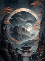 Mystische Berglandschaft mit Tempel, Wandbild oder Fine Art Print