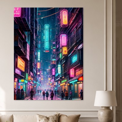 Neonstadt bei Nacht, Modernes Wandbild oder Acrylbild