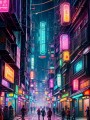 Neonstadt bei Nacht, Modernes Wandbild oder Acrylbild