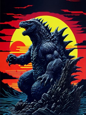 Godzilla Sonnenuntergang als Poster oder Fine Art Print