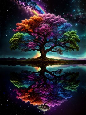 Farbenprächtiger Baum im Kosmos, Leinwand oder Fine Art Print