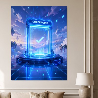 Futuristisches Checkpoint Wandbild oder Acrylbild mit leuchtender Portaloptik