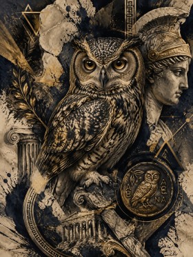 Eulen Kunstwerk oder Fine Art Print in edler Antikoptik