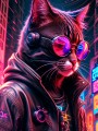 Neon-Katze im Cyberpunk-Stil, Wandbild oder Kunstdruck