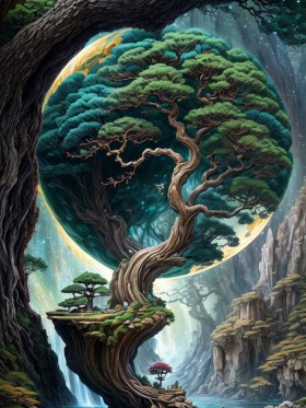 Magischer Weltenbaum als Fantasy Kunstdruck und Modernes Wandbild