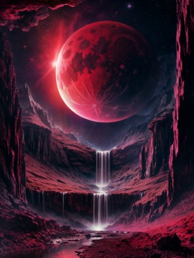 Magisches Fantasy Tal mit Mond und Wandbild oder Kunstdruck
