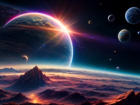 Kosmische Landschaft mit Planeten, Wandbild oder Fine Art Print
