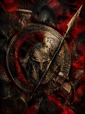 Spartanischer Helm und Speer als Acrylbild oder Poster