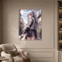Anime-Porträt mit Stadtblick als Poster oder Leinwand