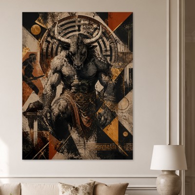 Starker Stier im goldenen Kontrast, Modernes Wandbild oder Acrylbild