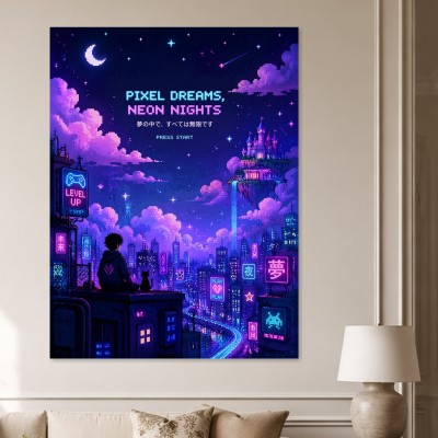 Pixel Dreams Neon Nights als Modernes Wandbild oder Poster